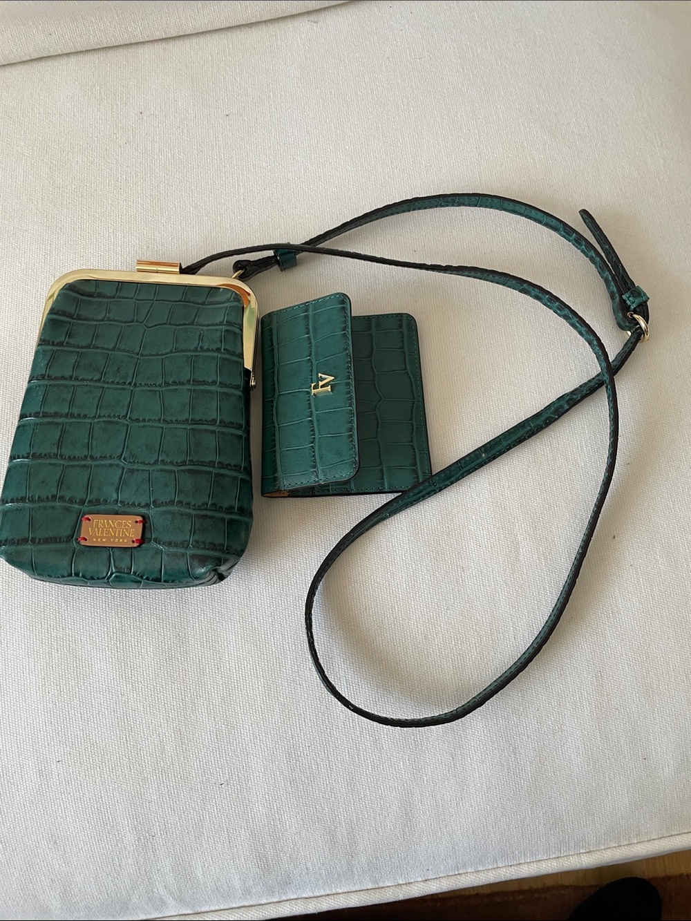 Frances Valentine Emerald Croc-Embossed Crossbody Phone Bag with Card Case